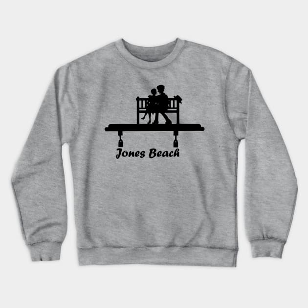 Jones Beach Art Deco Sign - Kids on a Bench Crewneck Sweatshirt by Mackabee Designs